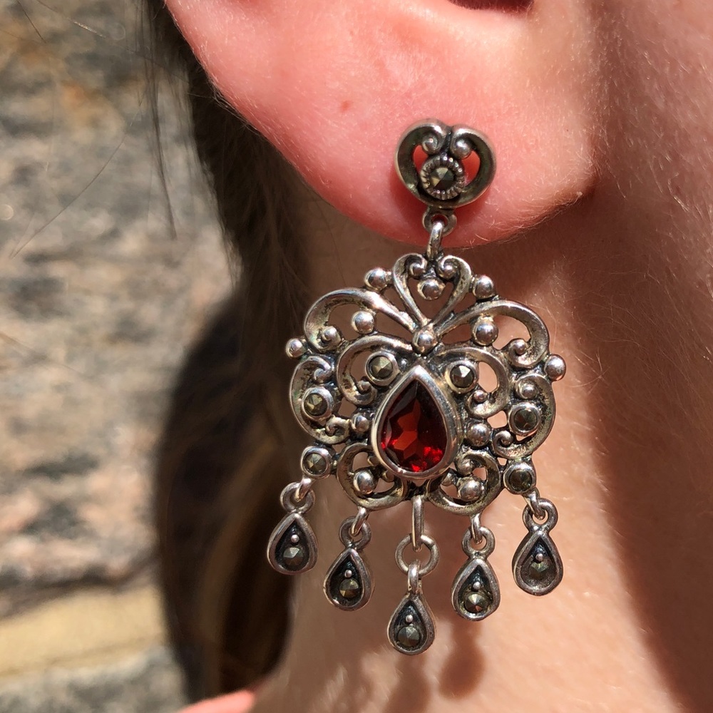 *Sterling silver* earrings with red stone
